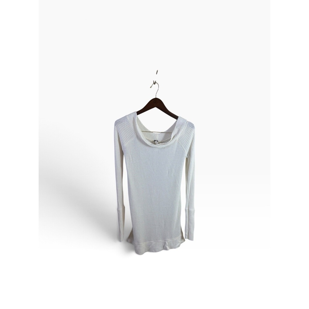 WE THE FREE Ivory Thermal Waffle Weave Cowl Neck Top Medium High Low Hem